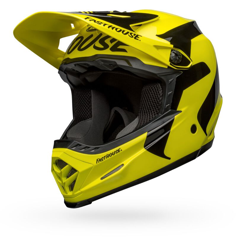 bell full 9 fusion mips full face mountain bike helmet fasthouse newhall gloss hi viz black front left